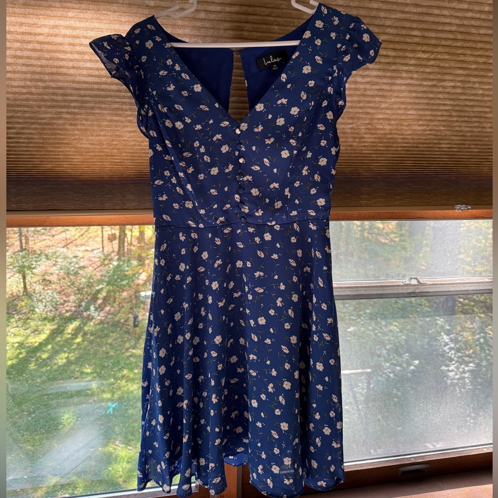 Lulu's Midnight Blue Floral Midi Dress